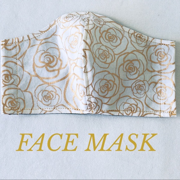 FACE MASK 💯% COTTON GOLD ROSES ON CREAM - Picture 5 of 11